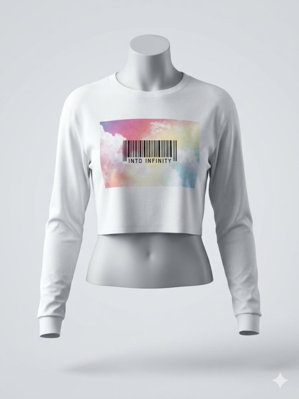 "INTO INFINITY" Forever 21 White Long Sleeve Crop Top - Medium